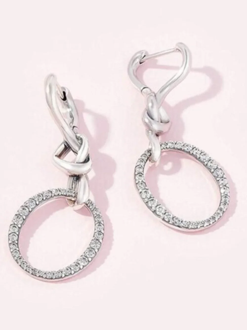 Pandora Jewelry Oval Knotted Heart Drop Cubic Zirconia Earrings in Sterling